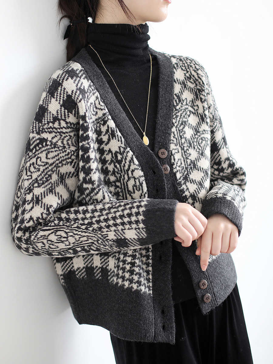 H.SA Women Knitted Cardigan Sweaters Female Vintage Coat V Neck Single Breasted Knitwear Spring Autumn Solid Plaid Poncho Tops 210716