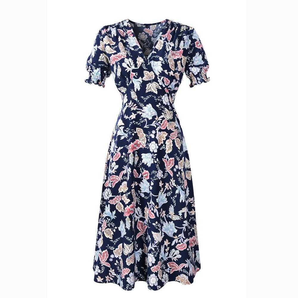 Casual Boho Beach Dress Women Sexy V Neck Short Sleeve Tunic Summer es Plus Size Floral Printed Vintage Chiffon Midi 210526
