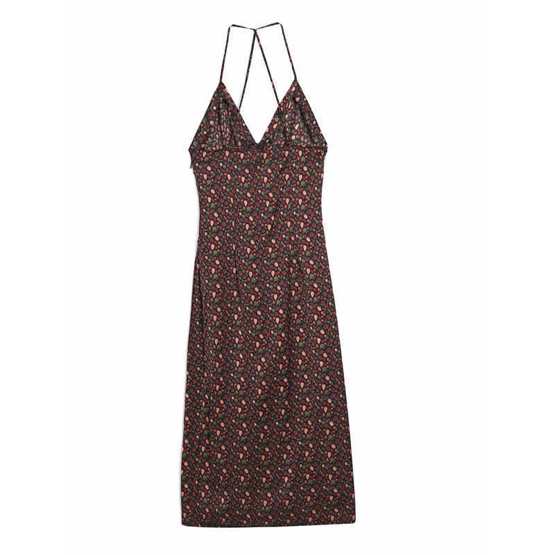 Sexy Women Elegant V-Neck Dresses Fashion Ladies Zipper Strap Vestidos Vintage Female Chic Draped Cherry Print Dress 210527