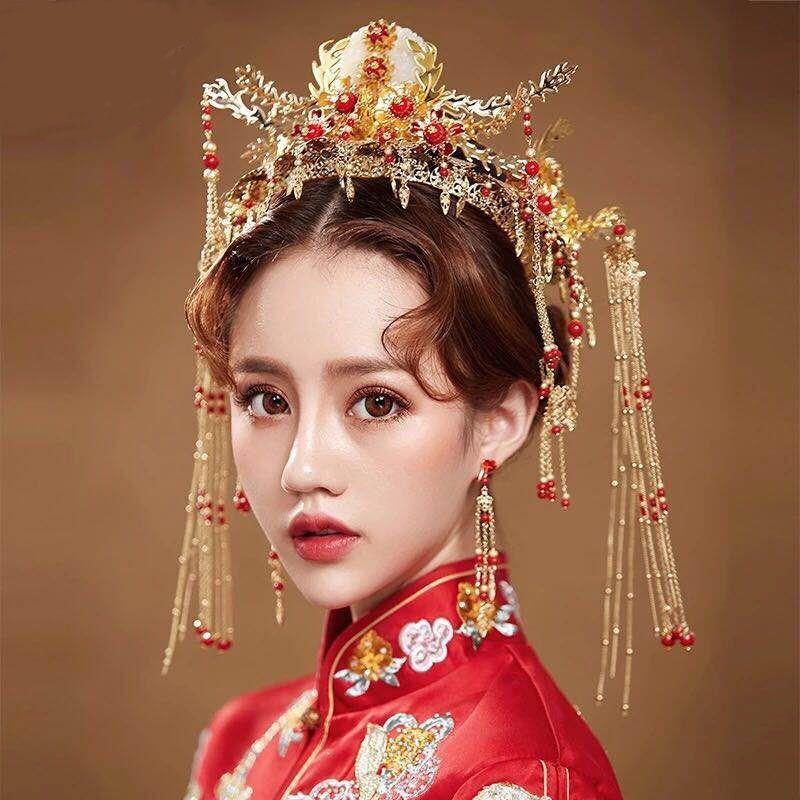 Headpieces 2021 Real Bridal Hats Headdress Bride Dress Wedding Chinese Atmosphere Phoenix Crown Step Rocking Hair Ornament Fem