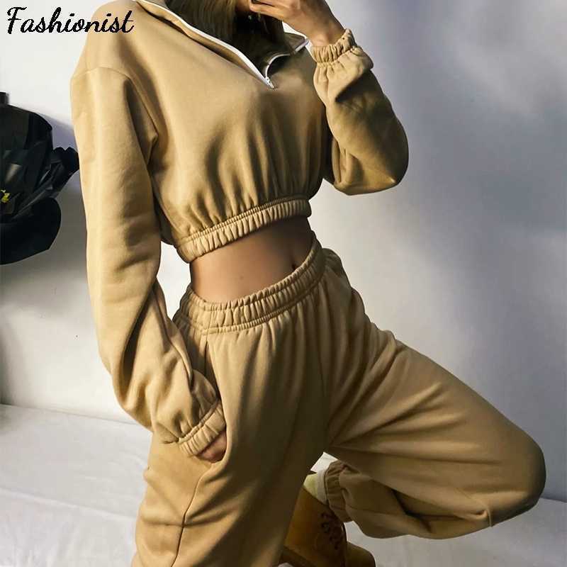 Women Tracksuit Zipper Hoodies Sweatshirt Pants 2 Pieces Set Fashion Female Cropped Top Pullover And ElasticTrousers Suits 210709, Khaki
Women Tracksuit Zipper Hoodies Sweatshirt Pants 2 Pieces Set Fashion Female Cropped Top Pullover And ElasticTrousers Suits 210709, Khaki