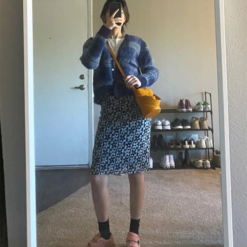Chic Street Girls Y2k Style Daisy Skirt Women 90s Vintage Mesh Midi Skirts Female Harajuku High Waist Sexy Bodycon Skinny Skirt 210309