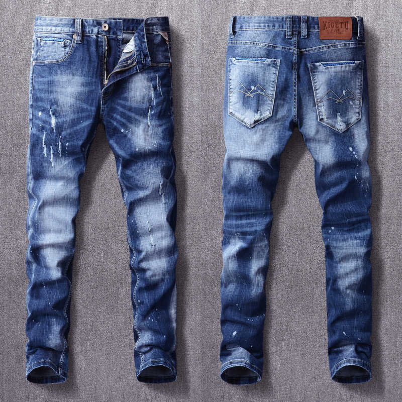 Italian Style Fashion Men Jeans High Quality Retro Blue Elastic Slim Fit Ripped Vintage Designer Destroyed Denim Pants
Italian Style Fashion Men Jeans High Quality Retro Blue Elastic Slim Fit Ripped Vintage Designer Destroyed Denim Pants