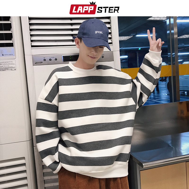 LAPPSTER Striped Harajuku Hoodies Sweatshirts Streetwear Hip Hop Men Colorful Korean Fashions Oversized Sweatshirts Hoodie 201020
