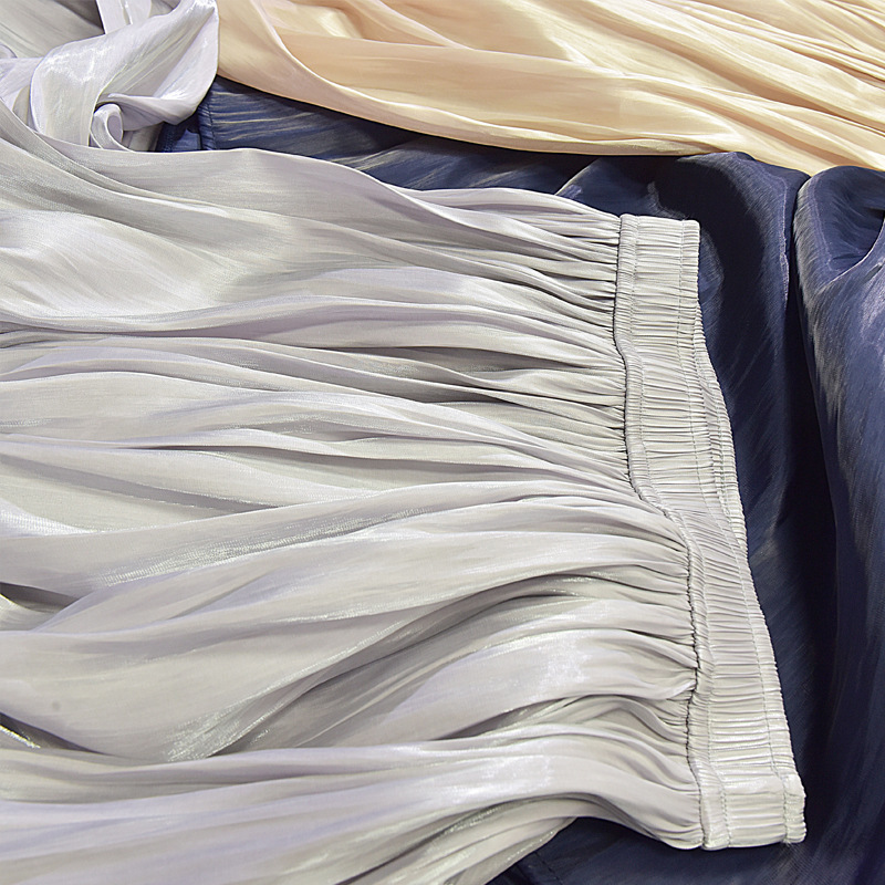 Silk Satin Skirt Long Woman Casual Women Skirt Pleated Korean Style Chiffon Beach Summer Skirts Womens With Elastic Waist 210315