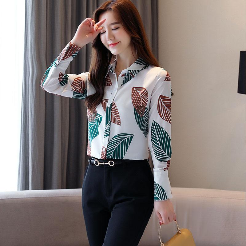 Korean New Loose Office Lady Blouse Women 2021 Long Sleeve Print Chiffon Shirt Women Tops and Blouses Blusas Mujer De Moda 10617