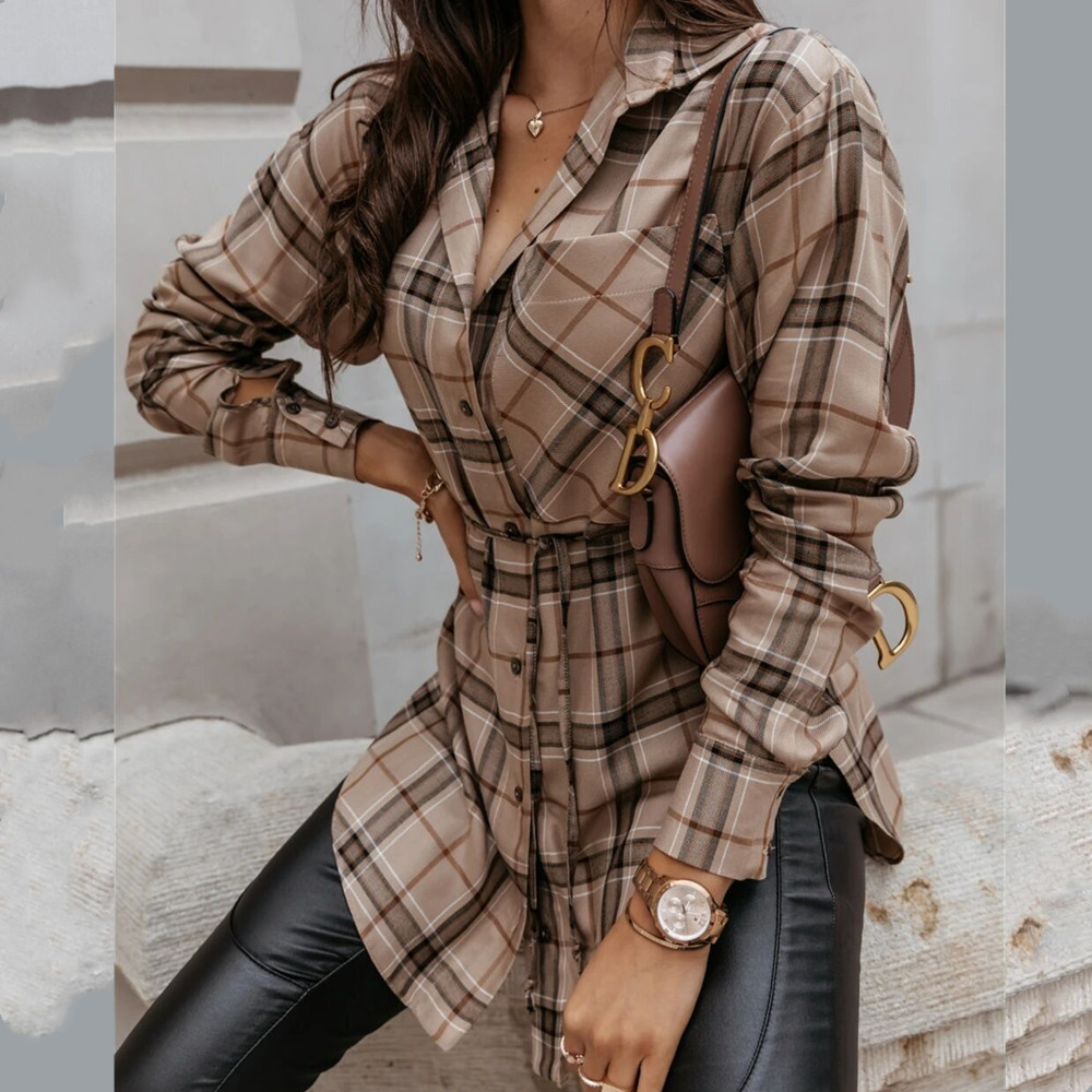 Women's Shirt Oversized Autumn Plaid Cotton Blends Long Sleeve Female Shirts Top Loose Single Breasted Plus Size Women Blouse 210225