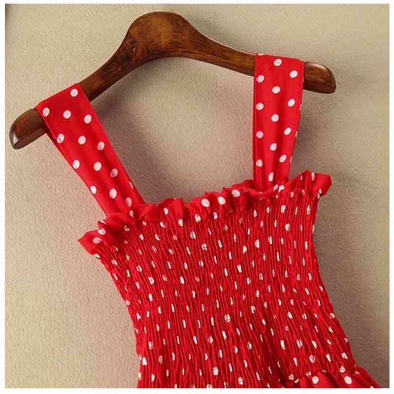 Summer Dress Women Sweet Polka Dots Sling Elastic Waist Midi Beach es Chiffon Small Shawl Ladies Suits Plus Size Cake 210526
