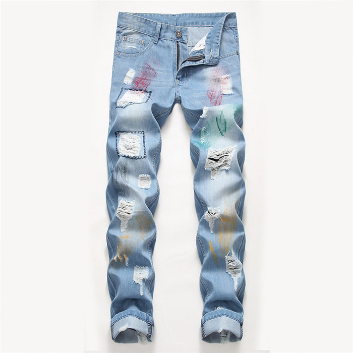 men's jeans nostalgic jeans with male fashion holes, light blue straight zipper slim, europe and america-style , . c5nd
men's jeans nostalgic jeans with male fashion holes, light blue straight zipper slim, europe and america-style , . c5nd