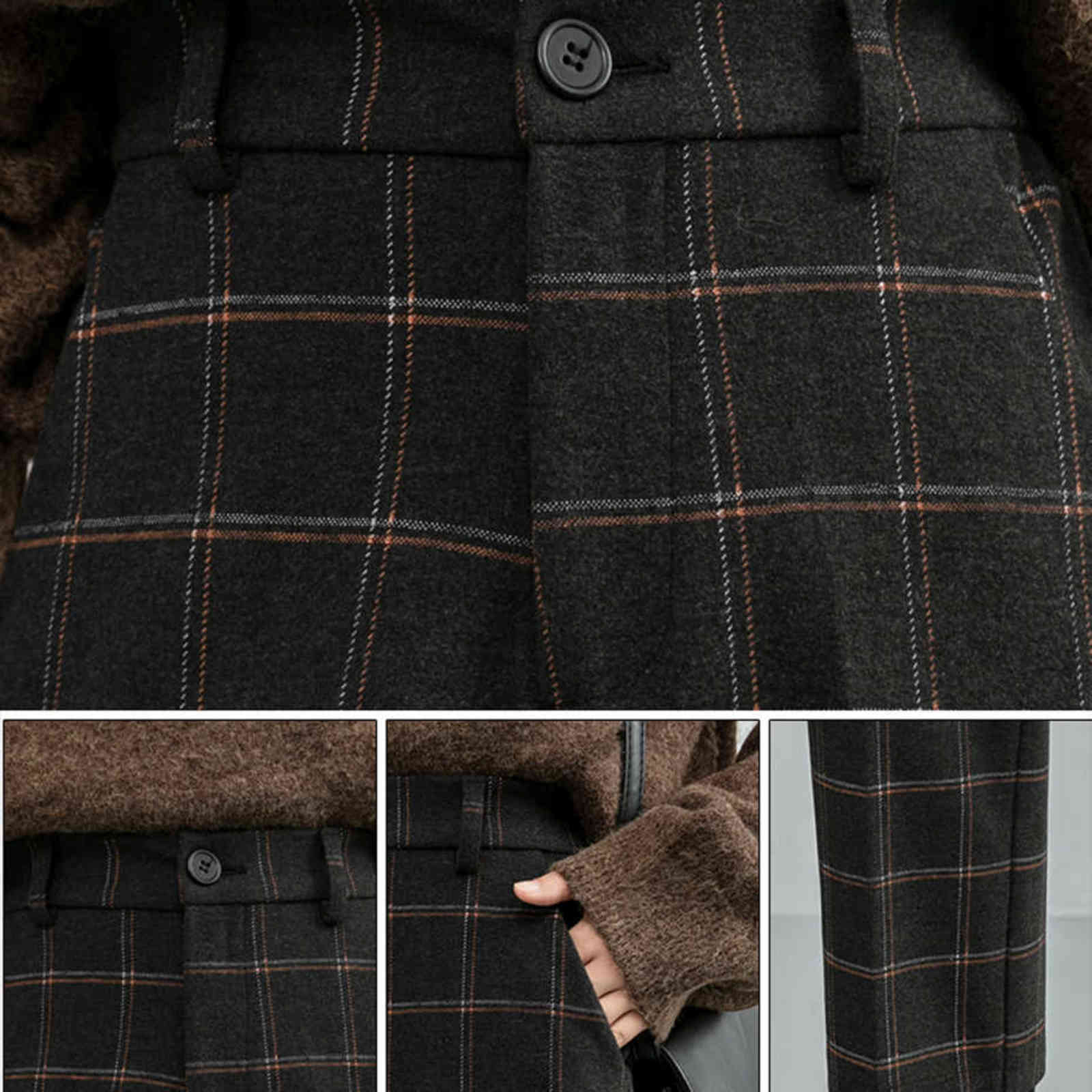 Chic Woolen Plaid Autumn Winter Women's High Waist Formal Straight Pants Loose Ankle-Length Female Boots Plus Size 211115