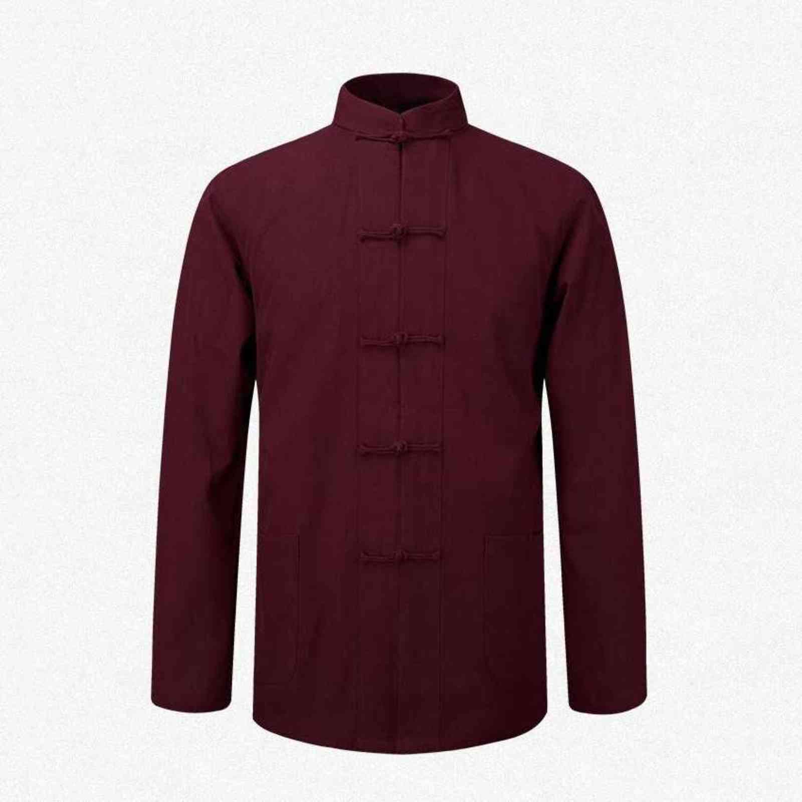 New Male Cotton Shirt Traditional Chinese Men Coat Clothing Kung Fu Tai Chi Uniform Autumn Spring Long Sleeve Jacket for Man Y1106