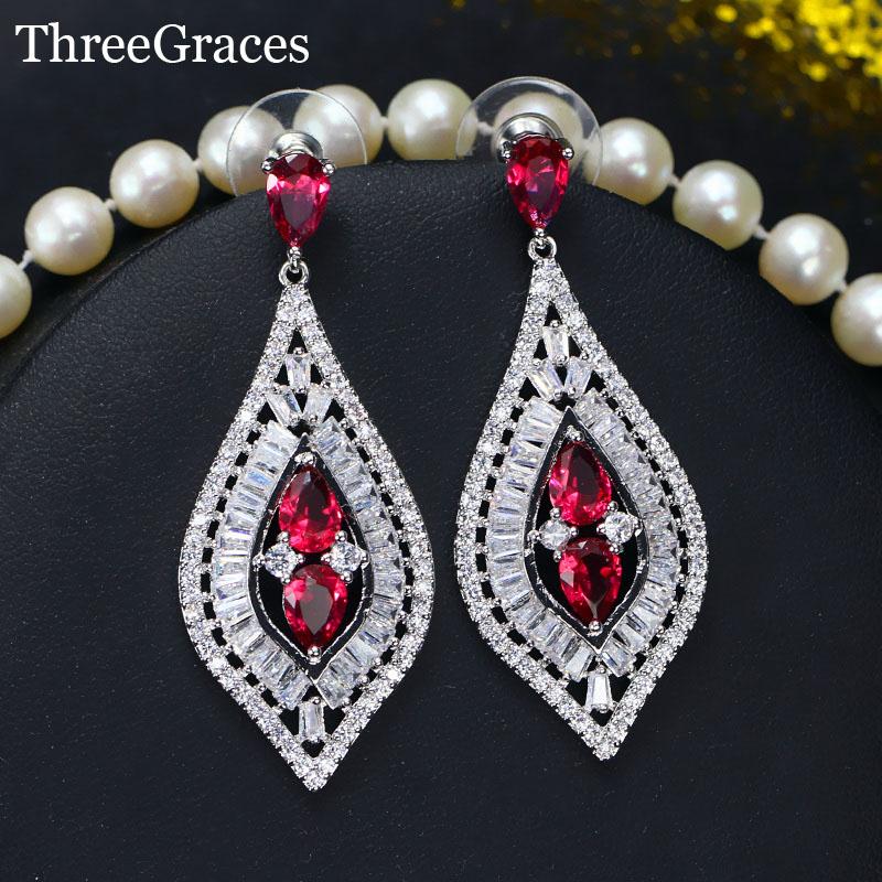 Dangle & Chandelier ThreeGraces Geometric CZ Earring Jewelry Cubic Zircon Stone Red Crystal Elegant Wedding Earrings For Brides ER170, Silver
Dangle & Chandelier ThreeGraces Geometric CZ Earring Jewelry Cubic Zircon Stone Red Crystal Elegant Wedding Earrings For Brides ER170, Silver