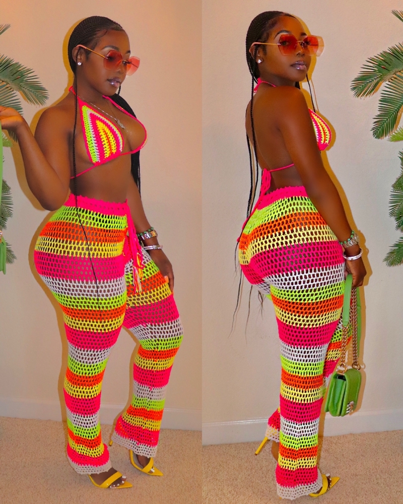 2021 New Summer Sexy Two Beach Bikini Push Up Crop Top Pants Set Hollow Out Mesh 2 Piece Matching Women Sets Clothes Vb7g, Pink 
2021 New Summer Sexy Two Beach Bikini Push Up Crop Top Pants Set Hollow Out Mesh 2 Piece Matching Women Sets Clothes Vb7g, Pink