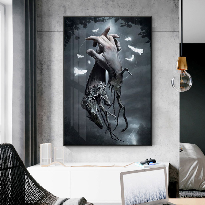 Abstract Hands Canvas Painting Sad Picture Posters and Prints Withered Tree and Finger Wall Paintings for Living Room Cuadros