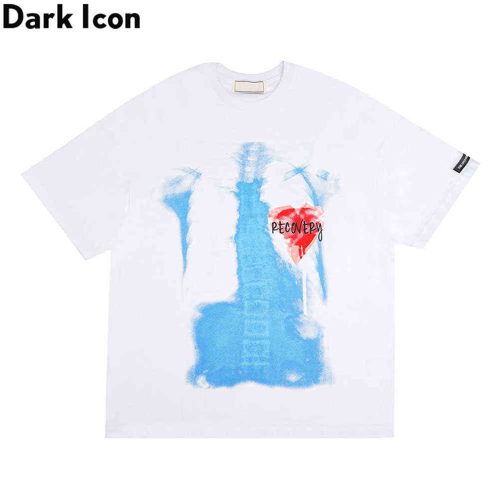 The Beating Heart Oversized Streetwear Men's T-shirt Short Sleeve Printed Tshirts for Man Casual Tee Shirts Black Whit 210603
