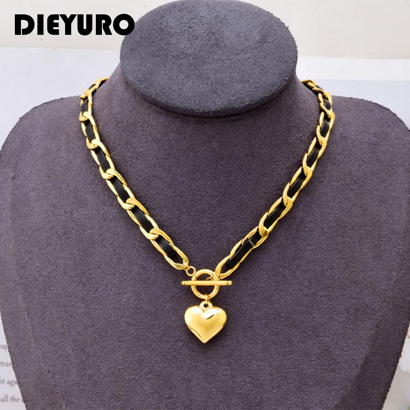 Chains DIEYURO 316L Stainless Steel Luxury Black Belt Chain Niche Design Creative Trendy Love Pendant OT Buckle Fine Woman Choker Ly
Chains DIEYURO 316L Stainless Steel Luxury Black Belt Chain Niche Design Creative Trendy Love Pendant OT Buckle Fine Woman Choker Ly