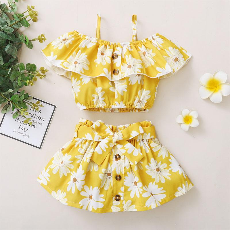 Clothing Sets Girls Baby Flower Clothes Suits Children's Summer Sleeveless Ruffles Vest Top And Skirt Outfits Two Piece Casual, Am0219 yellow 
Clothing Sets Girls Baby Flower Clothes Suits Children's Summer Sleeveless Ruffles Vest Top And Skirt Outfits Two Piece Casual, Am0219 yellow