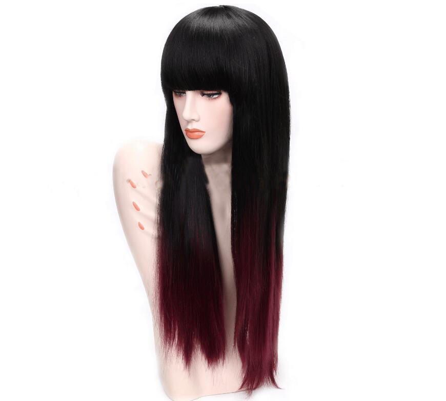 New Fashion Long Straigh Black Ombre Red Synthetic wig women's Hair wigs for life Cosplay