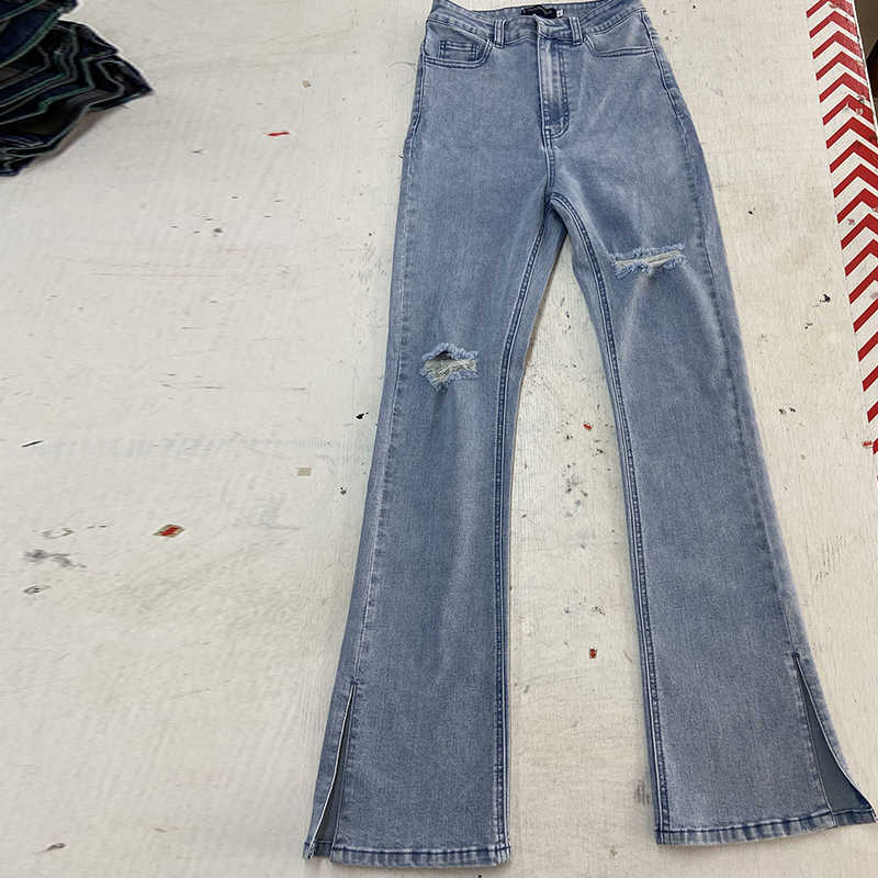 DenimColab High Waist Elastic Micro Flared Pants Jeans Women Split Hole Skinny Pencil Casual Stretch Office Lady 210922