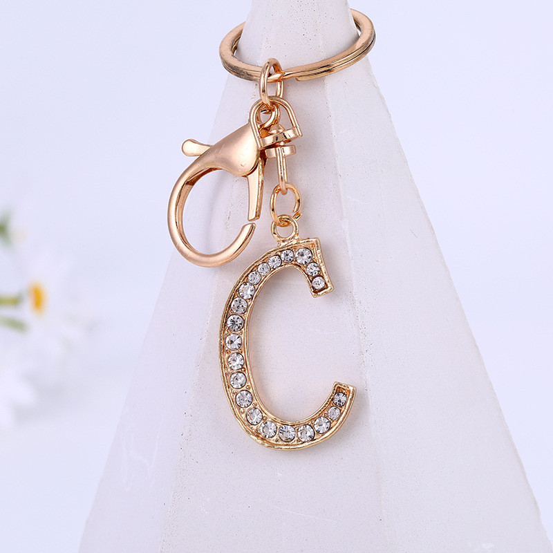 Women Keychain 26 Alphabet Letter Rhinestone Gold Color Keyring Charm Key Chain Accessoreis Female Car Bag Holder