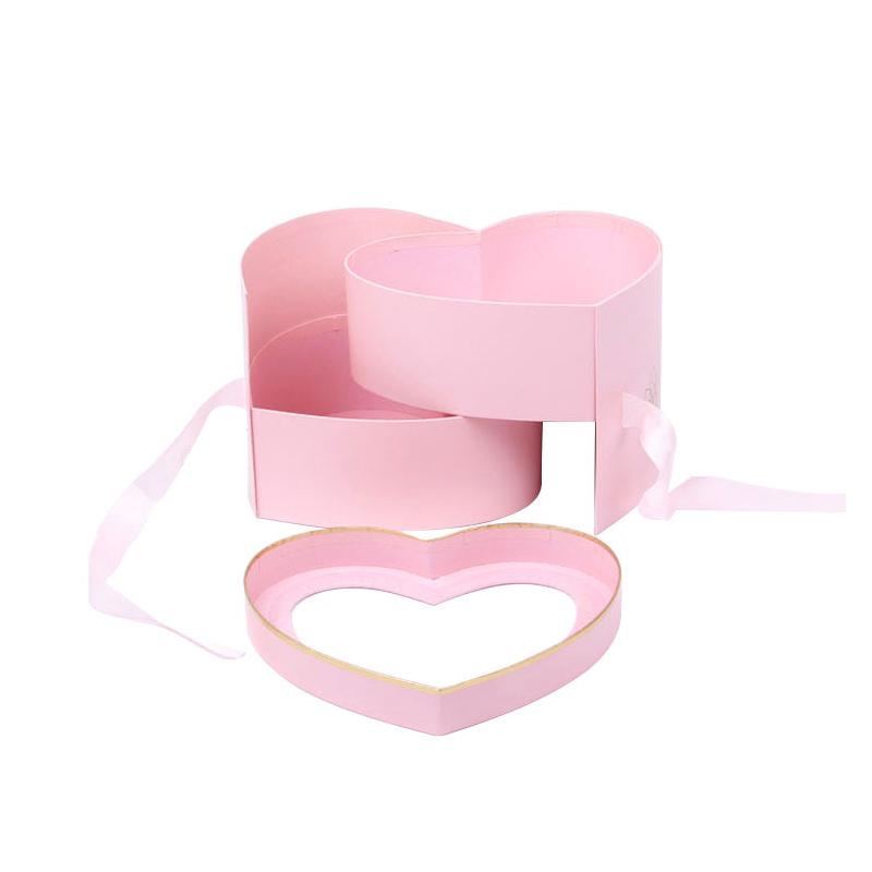 Gift Wrap Kraft Paper Two Layer Heart Florist Flowers Packing Box With Transparent Window DIY Handmade Gifts Boxes Wedding Decor