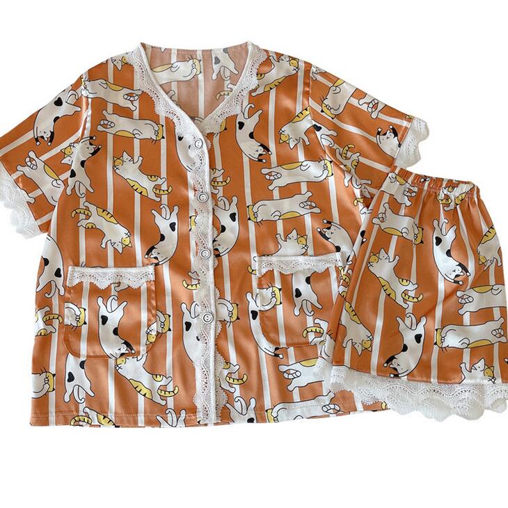 Wholesale Summer kitty Pattern Pajamas Home Textile Brand Designer Cartoon Print Fashion Casual Women Short Sleeve Sleepwear Two-piece Set Night Clothing, Orange
Wholesale Summer kitty Pattern Pajamas Home Textile Brand Designer Cartoon Print Fashion Casual Women Short Sleeve Sleepwear Two-piece Set Night Clothing, Orange