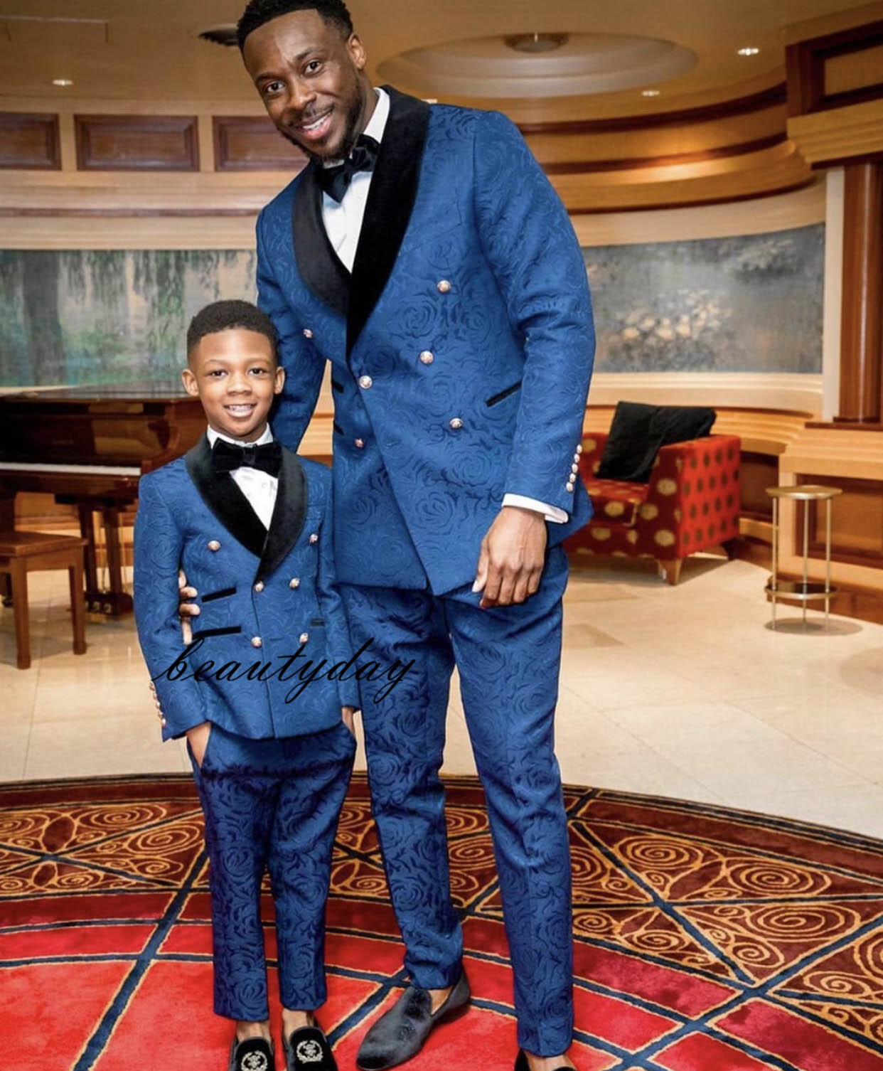 Royal Blue Kids Formal Wear Boy's Outfits For Wedding Ring Bearer Dinner Birthday Party 2 Pieces Set Jacket Pants Bow Custom Made Size 12