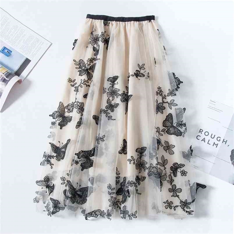 High quality Embroidery skirts womens Summer autumn vintage Ol elegant retro midi women Butterfly Mesh Long Skirt 210702, Beige
High quality Embroidery skirts womens Summer autumn vintage Ol elegant retro midi women Butterfly Mesh Long Skirt 210702, Beige