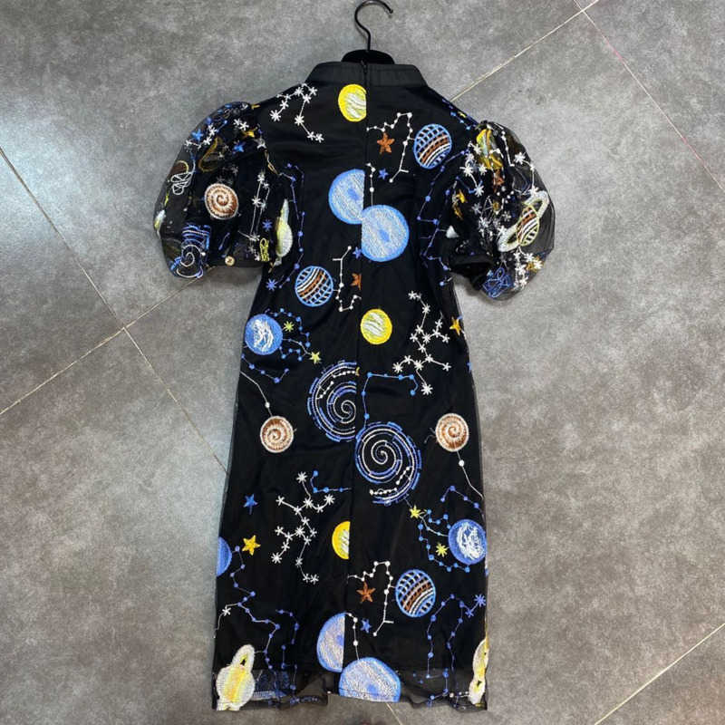 DEAT Women Vintage Dress Stand Neck Short Sleeve Arrivals Lady Temperament Fashion Spring Summer 11D1089 210709