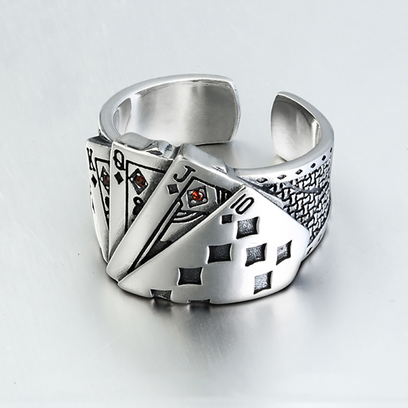 Playing Card Chunky Cubic Zirconia Engraved Adjustable 925 Sterling Silver Ring For Men Vintage Wholesale Jewelry, Golden;silver
Playing Card Chunky Cubic Zirconia Engraved Adjustable 925 Sterling Silver Ring For Men Vintage Wholesale Jewelry, Golden;silver