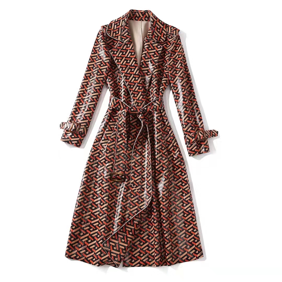 European and American women's wear new autumn 2022 Long sleeve lapel belt Fashion geometric print suede trench coat, Tan;black
European and American women's wear new autumn 2022 Long sleeve lapel belt Fashion geometric print suede trench coat, Tan;black