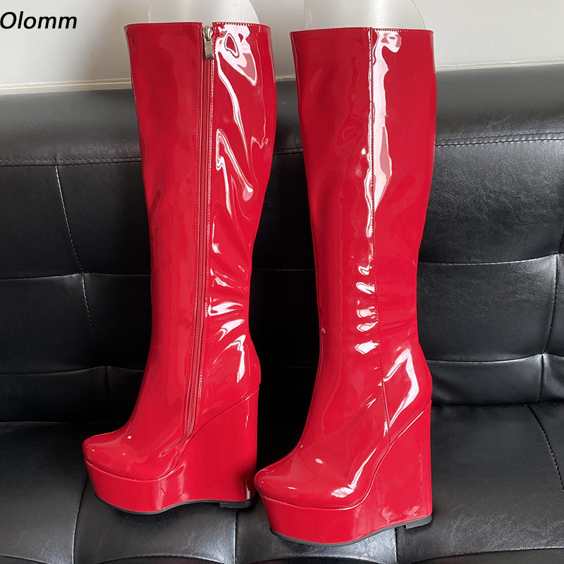 Rontic Handmade Women Winter Knee Boots Patent Leather Side Zipper Wedges Heels Round Toe Red Black Party Shoes Plus US Size -20, D3314 black
Rontic Handmade Women Winter Knee Boots Patent Leather Side Zipper Wedges Heels Round Toe Red Black Party Shoes Plus US Size -20, D3314 black
