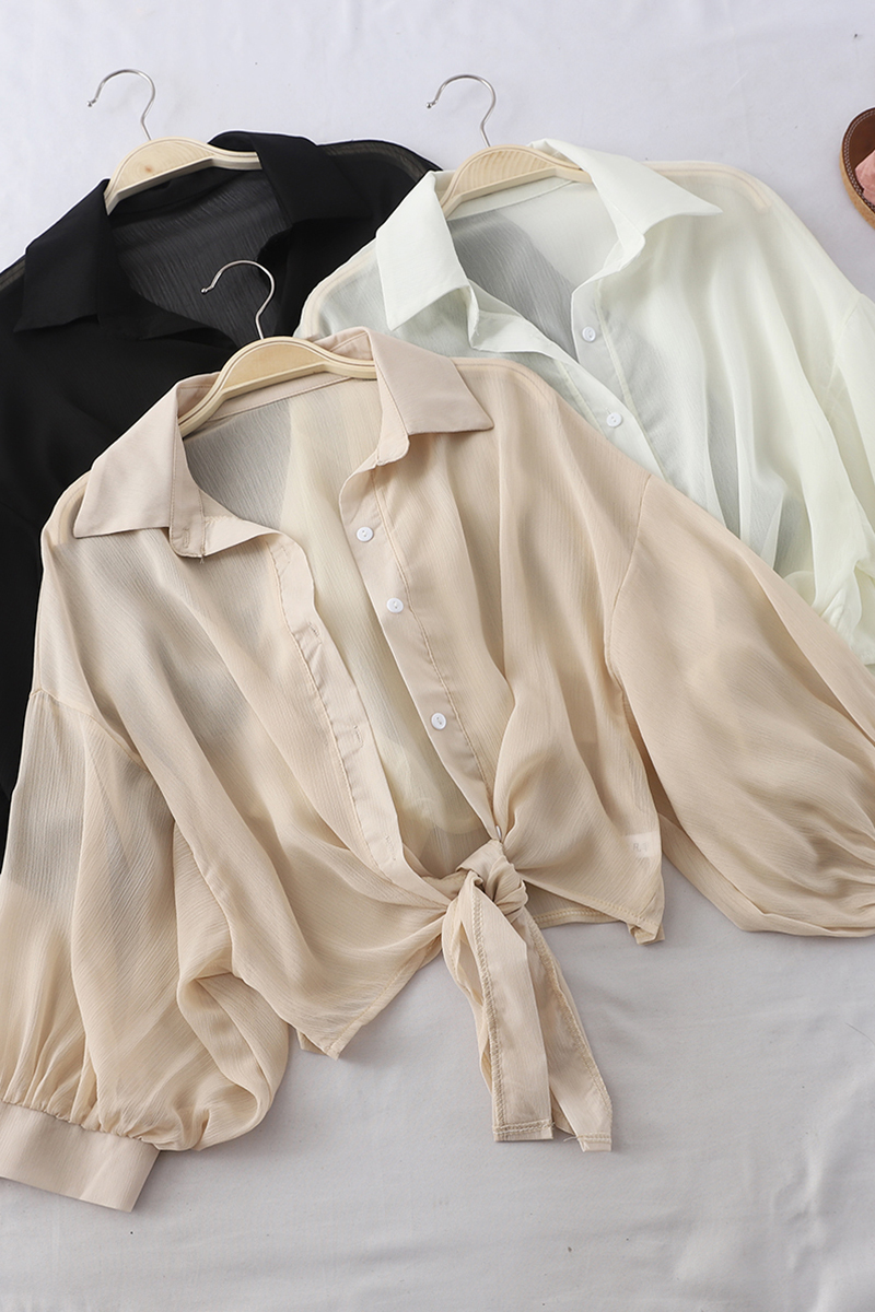 HELIAR Blouses Women Long Sleeve Top Buttoned Up Shirt Women Office Lady Blouse Tied Waist Tops OL Blouses Women Summer 210225