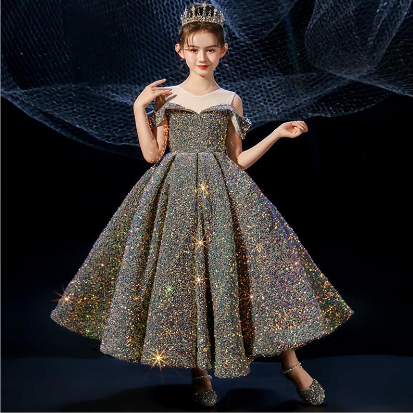 Sequin Lace Little Baby Girls Princess Flower Girl Dresses For Wedding Birthday Party Long Gown Formal Pageant Gowns Junior Bridesmaid Clothes 403
