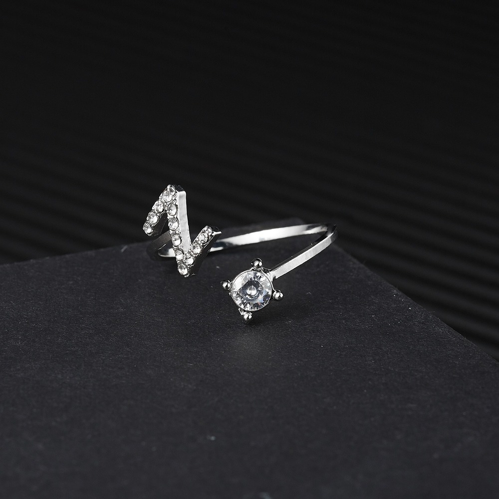 Neutral Silver Color Letters English Capital Initial Ring Opening Adjustable Women Cuff Ring Wedding Jewelry