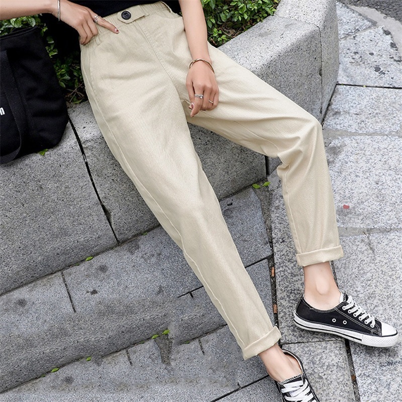 Women Pants Beige High Waist Casual Loose Harem Pant Women Korean Pencil Trousers Cargo Pants Streetwear 201012