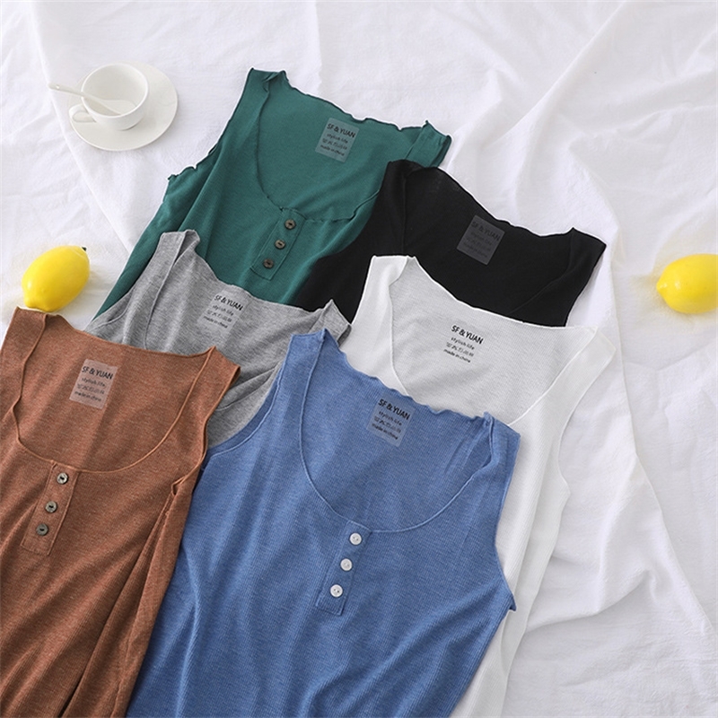 Ruched Summer New Fitness Tank Tops Women Sleeveless Round Neck Button T Shirt Ladies Vest Singlets Slim T-shirts Woman Clothes 210308