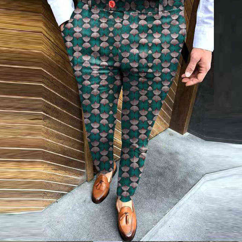Spring Pattern Circle Printing Pants Business Men Casual Buttoned Design Suit Pants Autumn Pocket Man Leggings Trousers Harajuku X220214