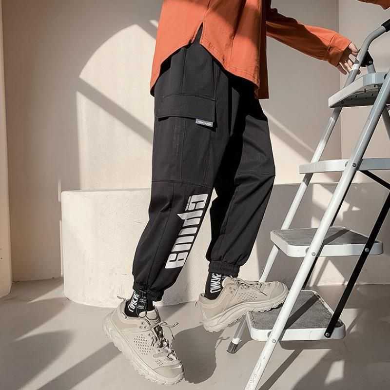 Techwear Cargo Pants for men women SS Korean loose straight ankle-length beam pants cool pink hip-hop casual sports trousers 210526