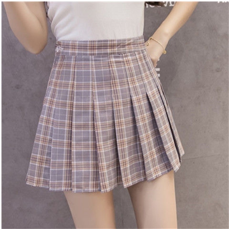 Chic High Waist Pleated Skirt Plaid Skirt Female Summer Skirts Women Short Skirt Mini ALine Clothes Womens Harajuku jk Clothes 210306