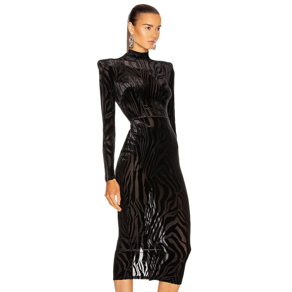Sexy Mesh Transparent Tight Dress Summer Women'S Striped Long Sleeve Black Club Party 210525