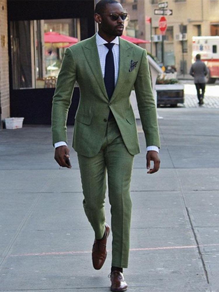 2024 Sage Green Men Suits Wedding Tuxedos Custom Made Slim Fit Two Piece Groom Formal Wear Jacket Pants Male Blazer Prom Evening Gowns