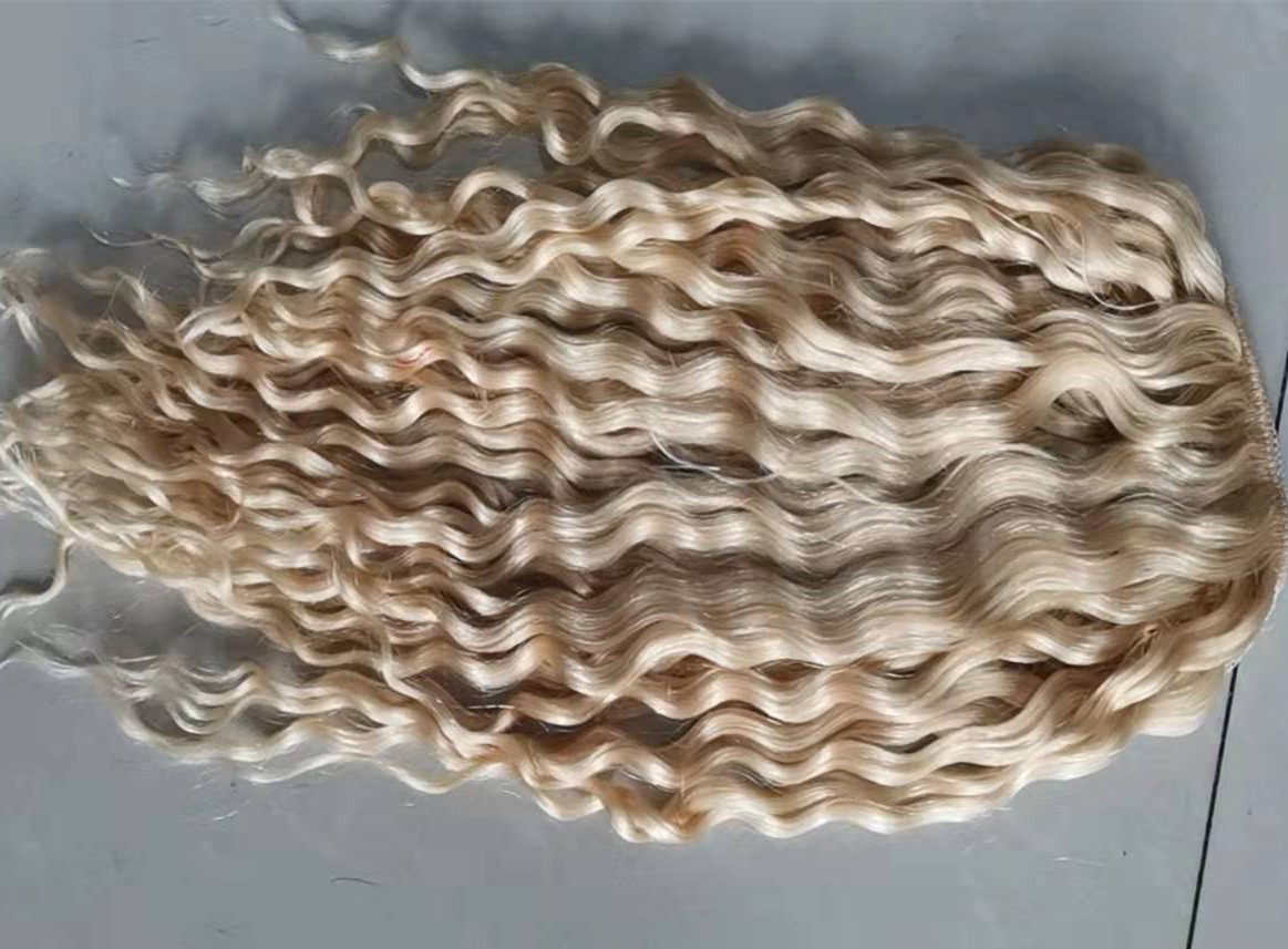 Fashion European ponytail cuticle aligned raw human Deep wave curly white 613 blonde draw string pony tail hair peace 140g 14inch