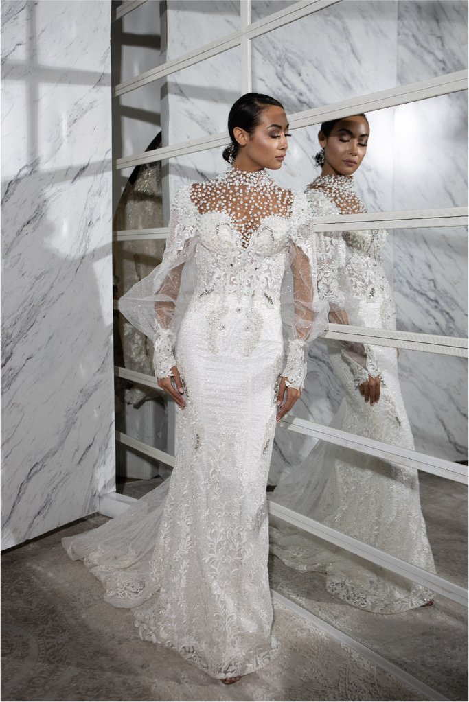 2021 Plus Size Arabic Aso Ebi Luxurious Mermaid Sexy Wedding Dresses Lace Pearls Bridal Dresses Backless Vintage Wedding Gowns ZJ366