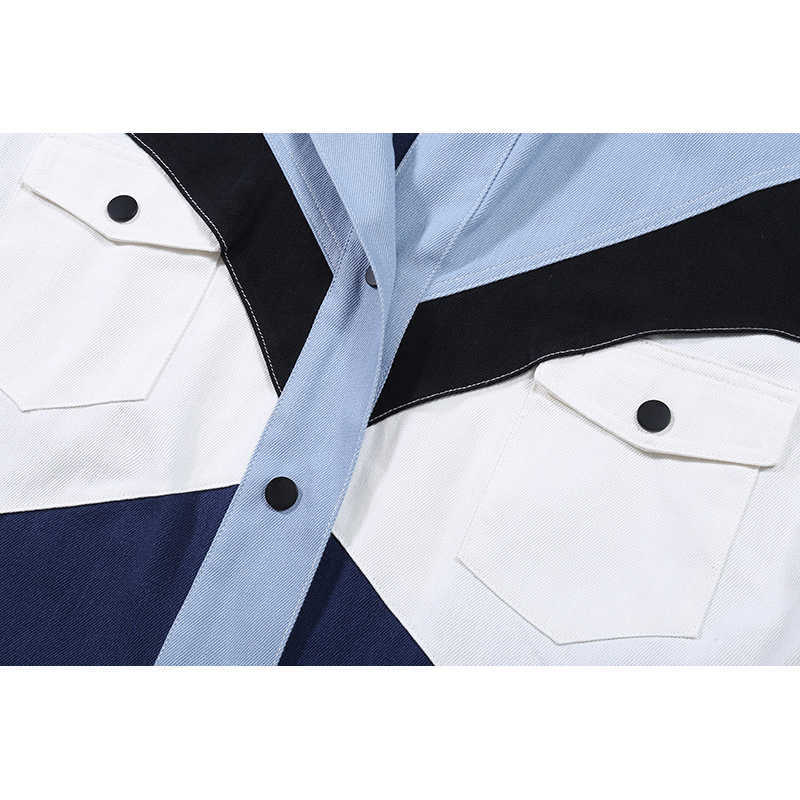 [EAM] Loose Fit Blue Conrtast Color Big Size Denim Jacket Lapel Long Sleeve Women Coat Fashion Spring Autumn 1DB903 210928