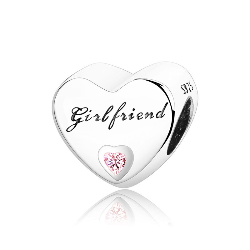 Fit Original Charm Bracelet 925 Silver Girlfriend My Hero Soulmate Little Sister Pink Zircon Heart Bead Making Berloque 2021