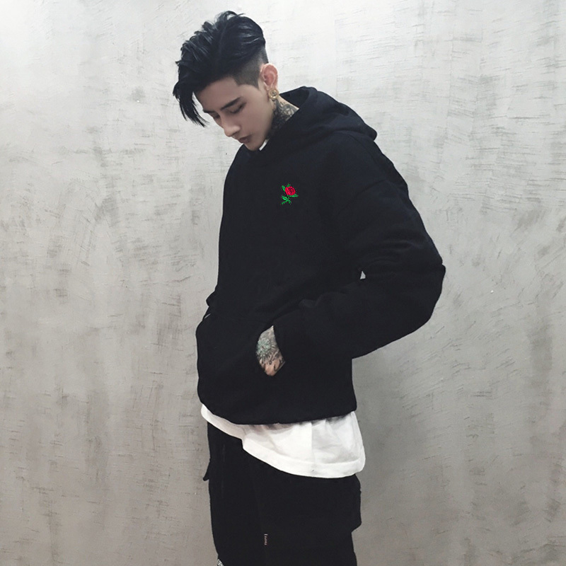 Autumn Winter Rose Hoodies Men's Sweatshirts Rose Embroidery Cotton Men Women Oversize Hoody US Size XSXL 201020