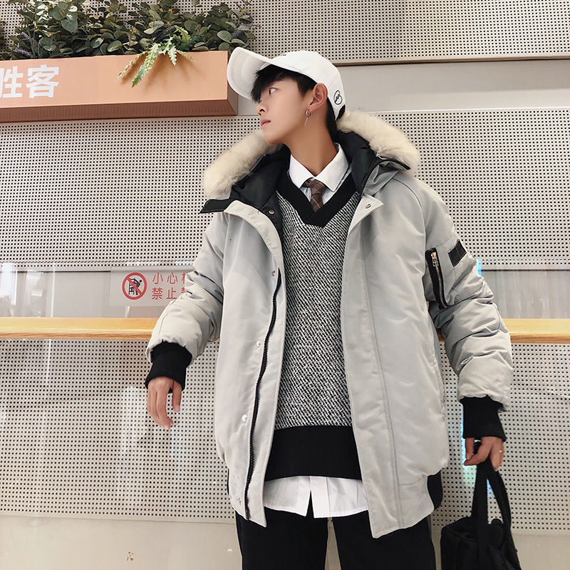 2021 New Winter Jacket Men's Warm Fashion Solid Color Fur Collar Hooded Men Parka Streetwear Loose Cotton Short Coat Mens Clothes 5qgf, Light gray
2021 New Winter Jacket Men's Warm Fashion Solid Color Fur Collar Hooded Men Parka Streetwear Loose Cotton Short Coat Mens Clothes 5qgf, Light gray