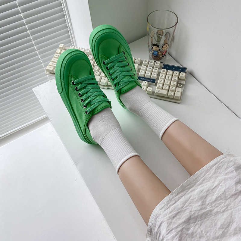 Women's Sneakers Korean Style Comfortable Low-top Round Toe Lace-up Canvas Sneakers Y0907