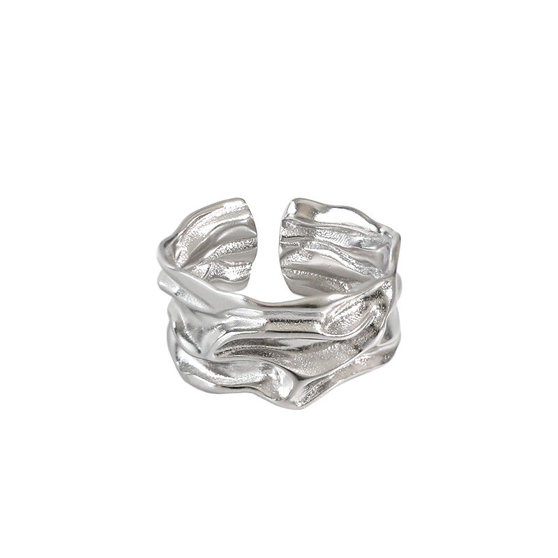 100% 925 Sterling Silver Irregular Rings For Women New Wide Surface Geometric Open Ring Adjustable anillos
